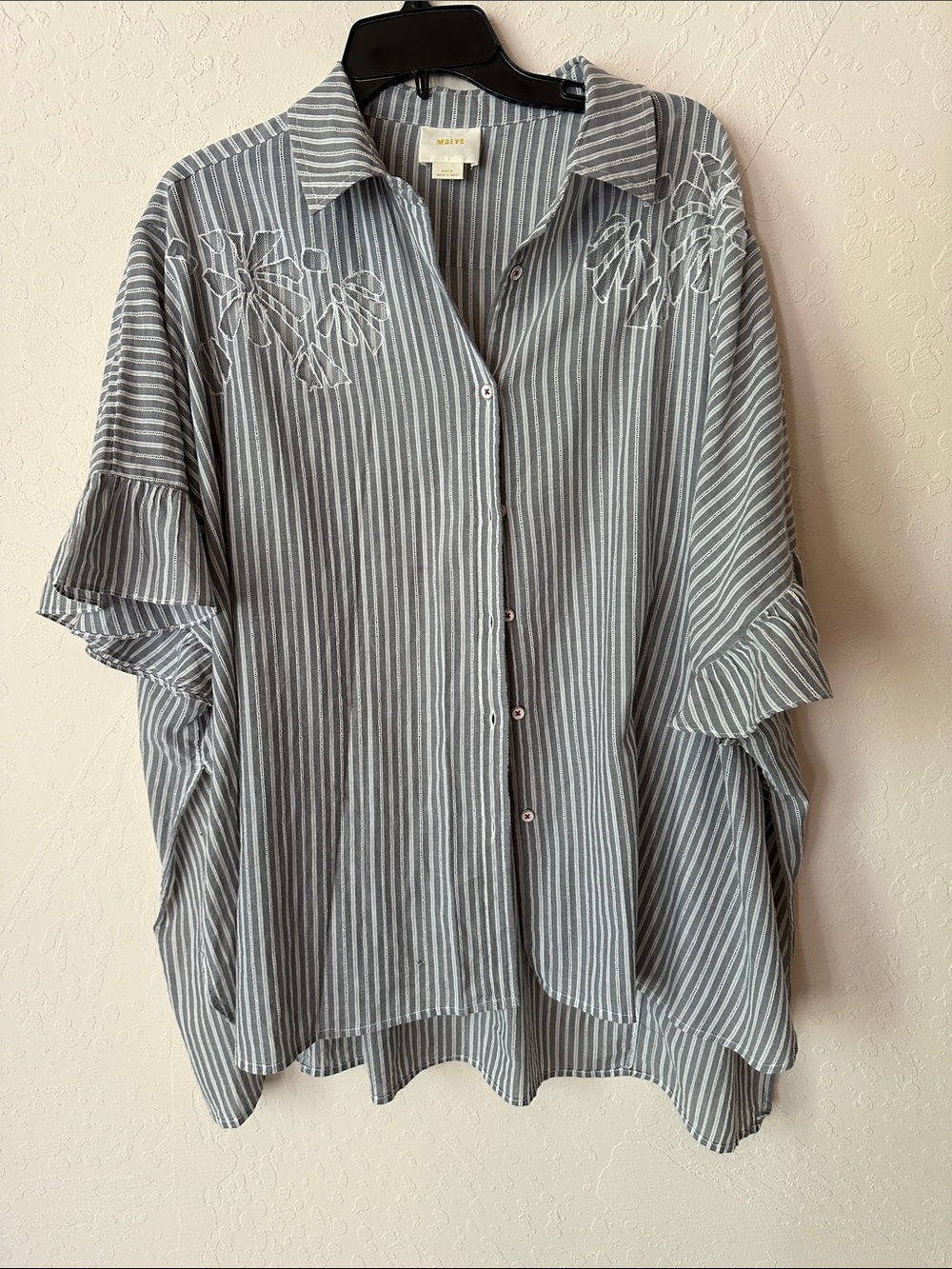Mauve Fun oversized  Striped Button-Front Top Cutout designs on front.